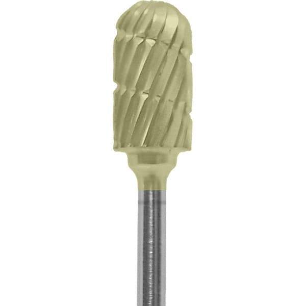 Made in USA - 1/4" Cut Diam, 0.0925" Shank Diam, Cylinder with Radius Head Chipbreaker Cut Burr - Carbide, 1/2" LOC, 2" OAL - Apex Tool & Supply