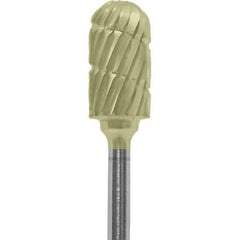 Made in USA - 1/4" Cut Diam, 0.0925" Shank Diam, Cylinder with Radius Head Chipbreaker Cut Burr - Carbide, 1/2" LOC, 2" OAL - Apex Tool & Supply