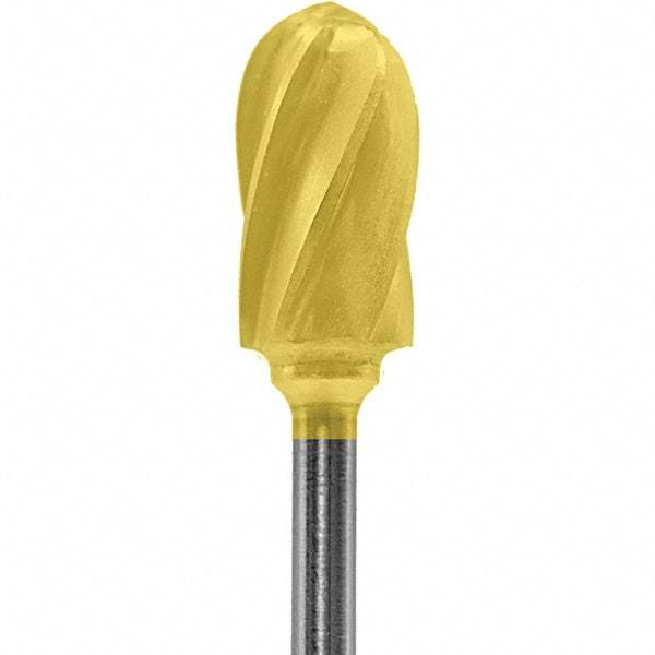 Made in USA - 1/4" Cut Diam, 0.0925" Shank Diam, Cylinder with Radius Head Aluma Cut Burr - Carbide, 1/2" LOC, 2" OAL - Apex Tool & Supply