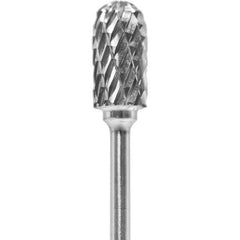 Made in USA - 1/4" Cut Diam, 0.0925" Shank Diam, Cylinder with Radius Head Double Cut Burr - Carbide, 1/2" LOC, 2" OAL - Apex Tool & Supply