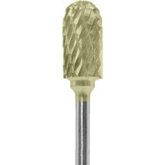 Made in USA - 1/4" Cut Diam, 0.0925" Shank Diam, Cylinder with Radius Head Diamond Cut Burr - Carbide, 1/2" LOC, 2" OAL - Apex Tool & Supply