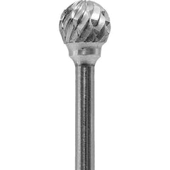 Made in USA - 1/4" Cut Diam, 0.0925" Shank Diam, Ball Head Double Cut Burr - Carbide, 1/4" LOC, 1-3/4" OAL - Apex Tool & Supply
