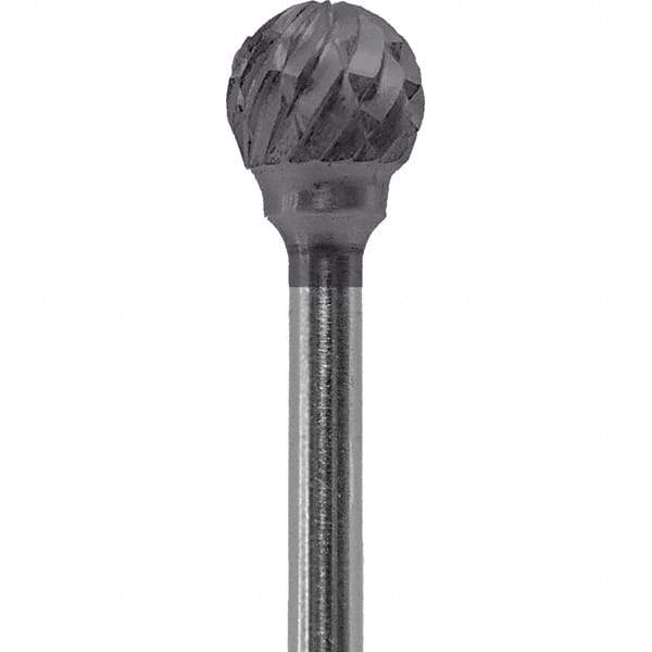 Made in USA - 1/4" Cut Diam, 0.0925" Shank Diam, Ball Head Double Cut Burr - Carbide, 1/4" LOC, 1-3/4" OAL - Apex Tool & Supply