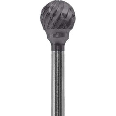 Made in USA - 1/4" Cut Diam, 0.0925" Shank Diam, Ball Head Double Cut Burr - Carbide, 1/4" LOC, 1-3/4" OAL - Apex Tool & Supply