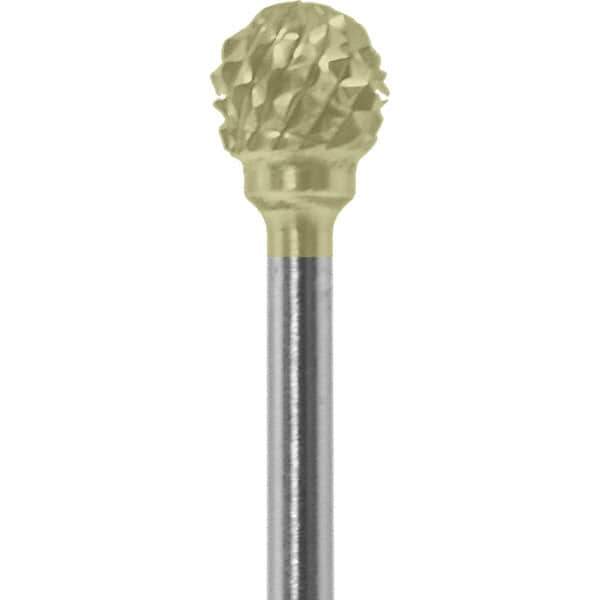 Made in USA - 1/4" Cut Diam, 0.0925" Shank Diam, Ball Head Diamond Cut Burr - Carbide, 1/4" LOC, 1-3/4" OAL - Apex Tool & Supply