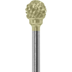 Made in USA - 1/4" Cut Diam, 0.0925" Shank Diam, Ball Head Diamond Cut Burr - Carbide, 1/4" LOC, 1-3/4" OAL - Apex Tool & Supply