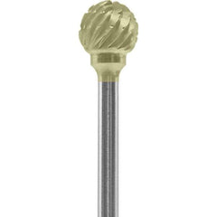 Made in USA - 1/4" Cut Diam, 0.0925" Shank Diam, Ball Head Chipbreaker Cut Burr - Carbide, 1/4" LOC, 1-3/4" OAL - Apex Tool & Supply