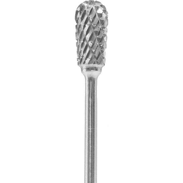 Made in USA - 1/4" Cut Diam, 0.0925" Shank Diam, Inverted Cone Head Double Cut Burr - Carbide, 1/2" LOC, 2" OAL - Apex Tool & Supply