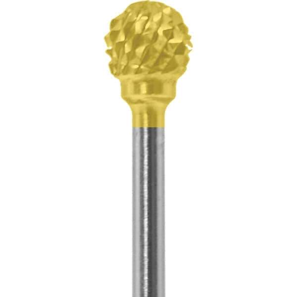Made in USA - 1/4" Cut Diam, 0.0925" Shank Diam, Ball Head Diamond Cut Burr - Carbide, 1/4" LOC, 1-3/4" OAL - Apex Tool & Supply