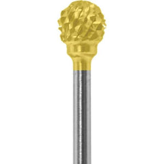 Made in USA - 1/4" Cut Diam, 0.0925" Shank Diam, Ball Head Diamond Cut Burr - Carbide, 1/4" LOC, 1-3/4" OAL - Apex Tool & Supply