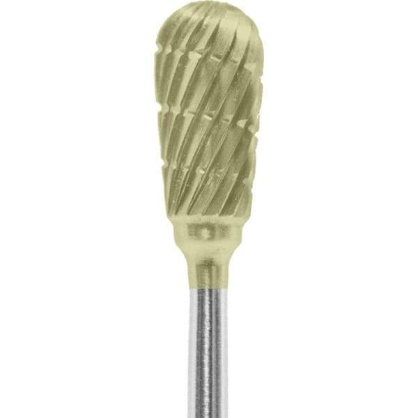 Made in USA - 1/4" Cut Diam, 0.0925" Shank Diam, Inverted Cone Head Chipbreaker Cut Burr - Carbide, 1/2" LOC, 2" OAL - Apex Tool & Supply