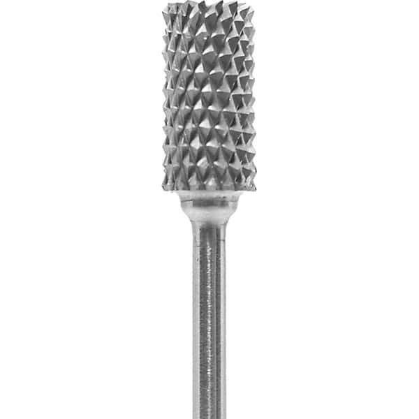 Made in USA - 1/4" Cut Diam, 0.0925" Shank Diam, Cylinder Head Diamond Cut Burr - Carbide, 1/2" LOC, 2" OAL - Apex Tool & Supply