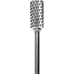 Made in USA - 1/4" Cut Diam, 0.0925" Shank Diam, Cylinder Head Diamond Cut Burr - Carbide, 1/2" LOC, 2" OAL - Apex Tool & Supply