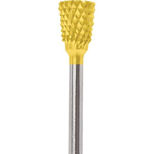 Made in USA - 1/4" Cut Diam, 0.0925" Shank Diam, Inverted Cone Head Diamond Cut Burr - Carbide, 1/4" LOC, 1-3/4" OAL - Apex Tool & Supply
