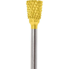 Made in USA - 1/4" Cut Diam, 0.0925" Shank Diam, Inverted Cone Head Diamond Cut Burr - Carbide, 1/4" LOC, 1-3/4" OAL - Apex Tool & Supply