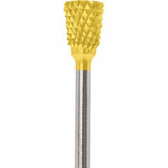 Made in USA - 2.3mm Cut Diam, 0.0925" Shank Diam, Tree with Radius Head Double Cut Burr - Carbide, 4.2mm LOC, 42.2mm OAL - Apex Tool & Supply