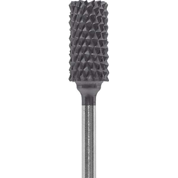 Made in USA - 1/4" Cut Diam, 0.0925" Shank Diam, Cylinder Head Diamond Cut Burr - Carbide, 1/2" LOC, 2" OAL - Apex Tool & Supply