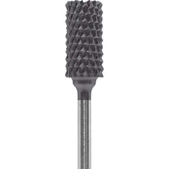 Made in USA - 1/4" Cut Diam, 0.0925" Shank Diam, Cylinder Head Diamond Cut Burr - Carbide, 1/2" LOC, 2" OAL - Apex Tool & Supply