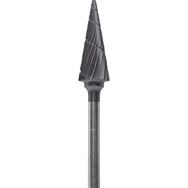 Made in USA - 1/4" Cut Diam, 0.0925" Shank Diam, Cone Head Chipbreaker Cut Burr - Carbide, 5/8" LOC, 2" OAL - Apex Tool & Supply