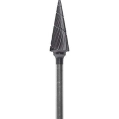 Made in USA - 1/4" Cut Diam, 0.0925" Shank Diam, Cone Head Chipbreaker Cut Burr - Carbide, 5/8" LOC, 2" OAL - Apex Tool & Supply