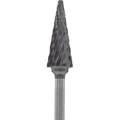 Made in USA - 1/4" Cut Diam, 0.0925" Shank Diam, Cone Head Double Cut Burr - Carbide, 5/8" LOC, 2" OAL - Apex Tool & Supply