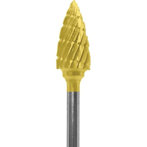 Made in USA - 1/4" Cut Diam, 0.0925" Shank Diam, Tree Head Double Cut Burr - Carbide, 1/2" LOC, 2" OAL - Apex Tool & Supply