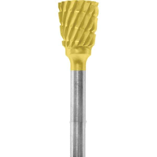 Made in USA - 1/4" Cut Diam, 0.0925" Shank Diam, Inverted Cone Head Chipbreaker Cut Burr - Carbide, 1/4" LOC, 1-3/4" OAL - Apex Tool & Supply
