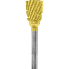 Made in USA - 1/4" Cut Diam, 0.0925" Shank Diam, Inverted Cone Head Chipbreaker Cut Burr - Carbide, 1/4" LOC, 1-3/4" OAL - Apex Tool & Supply