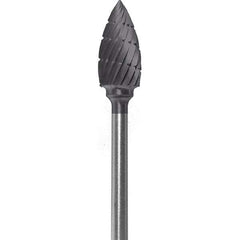 Made in USA - 1/4" Cut Diam, 0.0925" Shank Diam, Flame Head Chipbreaker Cut Burr - Carbide, 1/2" LOC, 2" OAL - Apex Tool & Supply