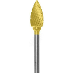Made in USA - 1/4" Cut Diam, 0.0925" Shank Diam, Flame Head Chipbreaker Cut Burr - Carbide, 1/2" LOC, 2" OAL - Apex Tool & Supply