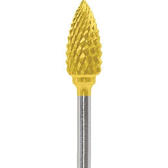 Made in USA - 1/4" Cut Diam, 0.0925" Shank Diam, Flame Head Diamond Cut Burr - Carbide, 1/2" LOC, 2" OAL - Apex Tool & Supply