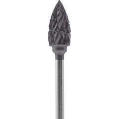 Made in USA - 1/4" Cut Diam, 0.0925" Shank Diam, Flame Head Double Cut Burr - Carbide, 1/2" LOC, 2" OAL - Apex Tool & Supply