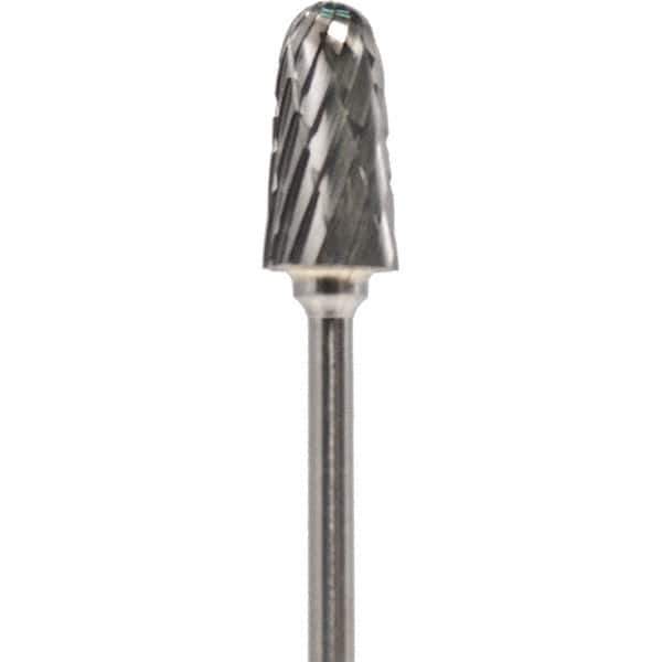Made in USA - 4mm Cut Diam, 0.0925" Shank Diam, Cone Head Double Cut Burr - Carbide, 12.4mm LOC, 50mm OAL - Apex Tool & Supply