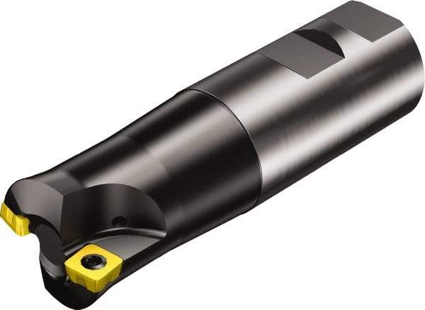 Sandvik Coromant - 1.378" Cut Diam, 8mm Max Depth of Cut, 1-1/4" Shank Diam, 4.282" OAL, Indexable Chamfer & Angle End Mill - Multiple Insert Styles, Weldon Shank, 10° Lead Angle, Through Coolant - Apex Tool & Supply