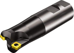 Sandvik Coromant - 1.378" Cut Diam, 8mm Max Depth of Cut, 1-1/4" Shank Diam, 4.282" OAL, Indexable Chamfer & Angle End Mill - Multiple Insert Styles, Weldon Shank, 10° Lead Angle, Through Coolant - Apex Tool & Supply