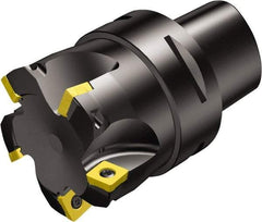 Sandvik Coromant - 6 Inserts, 51.9mm Cut Diam, 63mm Arbor Diam, 1.2mm Max Depth of Cut, Indexable Square-Shoulder Face Mill - 10° Lead Angle, 110mm High, R210-090412M Insert Compatibility, Through Coolant, Series CoroMill 210 - Apex Tool & Supply