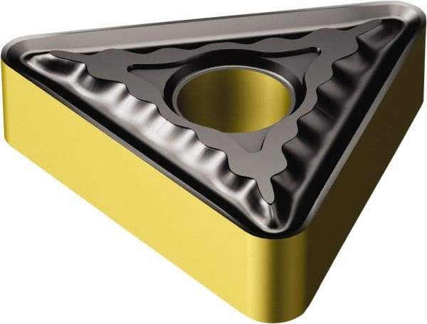 Sandvik Coromant - TNMG332 QM Grade 2025 Carbide Turning Insert - TiCN/Al2O3/TiN Finish, 60° Triangle, 3/8" Inscr Circle, 3/16" Thick, 1/32" Corner Radius - Apex Tool & Supply