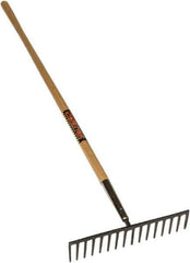 SEYMOUR-MIDWEST - Stone Rake with 62" Straight Wood Handle - 1/2" Blade Width, 16 Tines, 3-1/2" Tine Length - Apex Tool & Supply