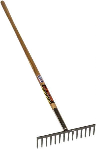 SEYMOUR-MIDWEST - Stone Rake with 66" Straight Wood Handle - 1/2" Blade Width, 14 Tines, 3-1/2" Tine Length - Apex Tool & Supply