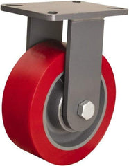 Hamilton - 8" Diam x 3" Wide x 10-1/2" OAH Top Plate Mount Rigid Caster - Polyurethane Mold on Forged Steel, 4,200 Lb Capacity, Precision Ball Bearing, 5-1/4 x 7-1/4" Plate - Apex Tool & Supply