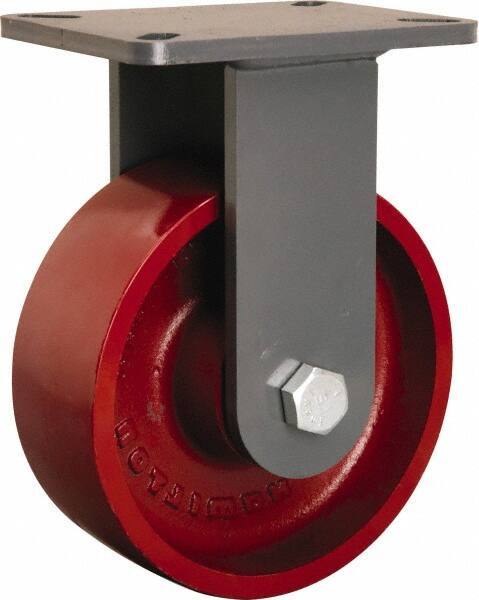Hamilton - 8" Diam x 3" Wide x 10-1/2" OAH Top Plate Mount Rigid Caster - Cast Iron, 2,600 Lb Capacity, Tapered Roller Bearing, 5-1/4 x 7-1/4" Plate - Apex Tool & Supply