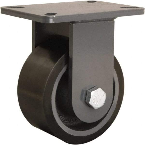 Hamilton - 6" Diam x 3" Wide x 8" OAH Top Plate Mount Rigid Caster - Polyurethane Mold onto Cast Iron Center, 2,860 Lb Capacity, Sealed Precision Ball Bearing, 5-1/4 x 7-1/4" Plate - Apex Tool & Supply