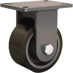 Hamilton - 6" Diam x 3" Wide x 8" OAH Top Plate Mount Rigid Caster - Polyurethane Mold onto Cast Iron Center, 2,860 Lb Capacity, Tapered Roller Bearing, 5-1/4 x 7-1/4" Plate - Apex Tool & Supply