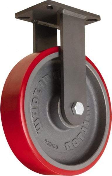 Hamilton - 12" Diam x 3" Wide x 15-1/2" OAH Top Plate Mount Rigid Caster - Polyurethane Mold onto Cast Iron Center, 4,200 Lb Capacity, Sealed Precision Ball Bearing, 5-1/4 x 7-1/4" Plate - Apex Tool & Supply