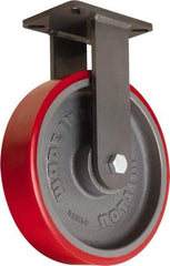 Hamilton - 12" Diam x 3" Wide x 15-1/2" OAH Top Plate Mount Rigid Caster - Polyurethane Mold onto Cast Iron Center, 4,200 Lb Capacity, Tapered Roller Bearing, 5-1/4 x 7-1/4" Plate - Apex Tool & Supply