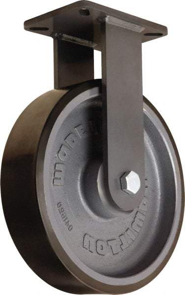 Hamilton - 12" Diam x 3" Wide x 15-1/2" OAH Top Plate Mount Rigid Caster - Polyurethane Mold onto Cast Iron Center, 4,550 Lb Capacity, Tapered Roller Bearing, 5-1/4 x 7-1/4" Plate - Apex Tool & Supply