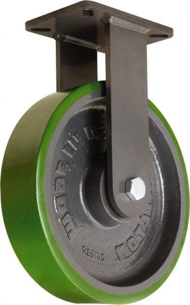 Hamilton - 12" Diam x 3" Wide x 15-1/2" OAH Top Plate Mount Rigid Caster - Polyurethane Mold onto Cast Iron Center, 3,500 Lb Capacity, Tapered Roller Bearing, 5-1/4 x 7-1/4" Plate - Apex Tool & Supply