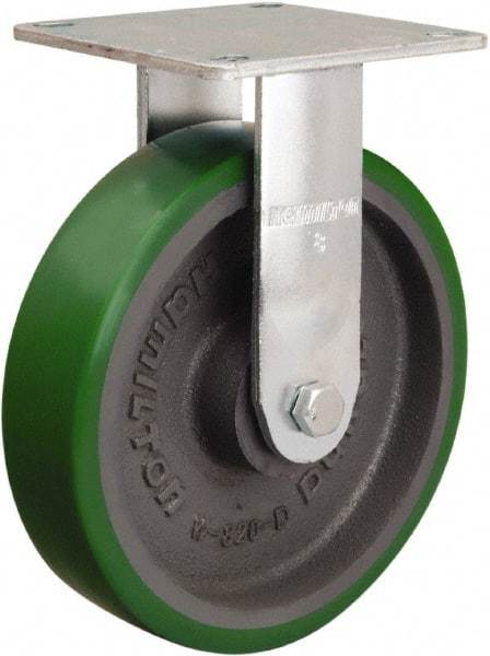 Hamilton - 8" Diam x 2" Wide x 9-1/2" OAH Top Plate Mount Rigid Caster - Polyurethane Mold onto Cast Iron Center, 900 Lb Capacity, Sealed Precision Ball Bearing, 5 x 5-1/2" Plate - Apex Tool & Supply
