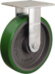 Hamilton - 8" Diam x 2" Wide x 9-1/2" OAH Top Plate Mount Rigid Caster - Polyurethane Mold onto Cast Iron Center, 900 Lb Capacity, Sealed Precision Ball Bearing, 5 x 5-1/2" Plate - Apex Tool & Supply