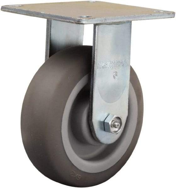 Hamilton - 6" Diam x 2" Wide x 7-1/2" OAH Top Plate Mount Rigid Caster - Rubber Mold on Polyolefin, 410 Lb Capacity, Straight Roller Bearing, 5 x 5-1/2" Plate - Apex Tool & Supply